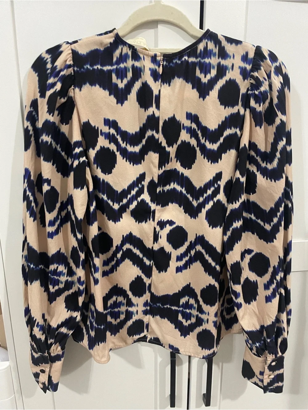 Ulla Johnson Beige and Navy Abstract Print Puff-Sleeve Blouse